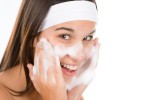 Teenager problem skin care - woman wash face